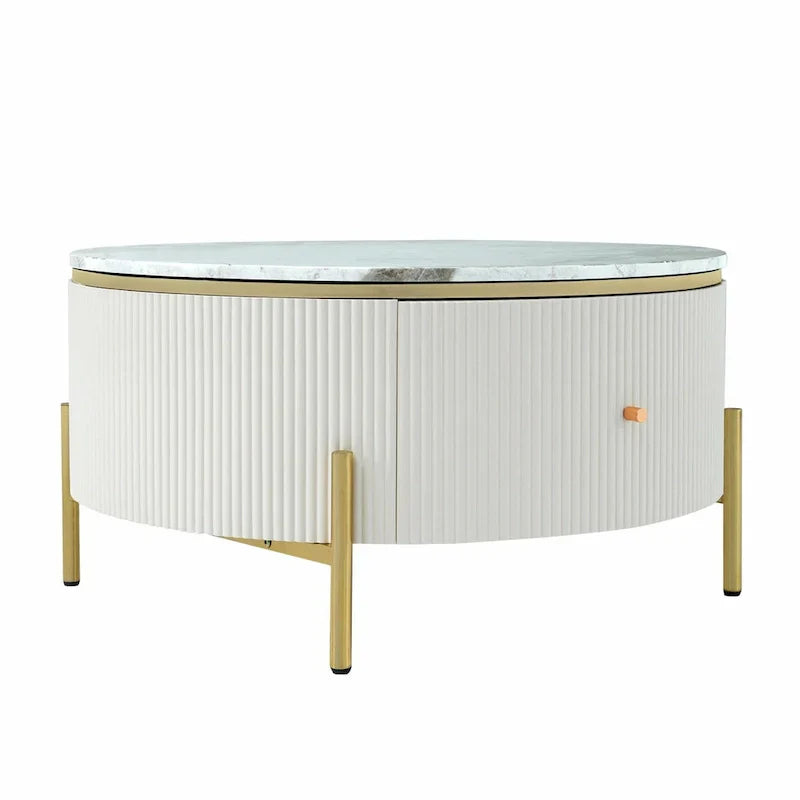 Moderne ronde salontafel van 31.5 met grote opberglade