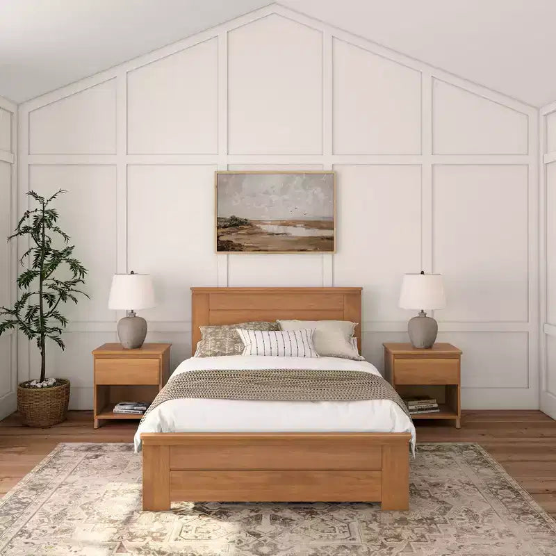 Cadre de lit double de style champêtre Plank+Beam avec tête de lit, lit plateforme en bois massif