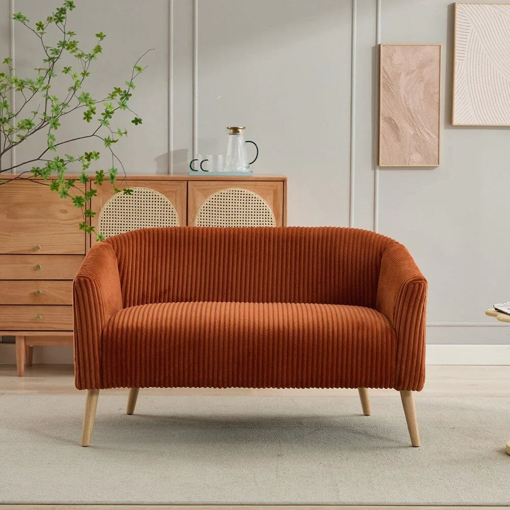 2-Sitzer-Sofa mit Cordbezug und Beinen aus Walnussholz