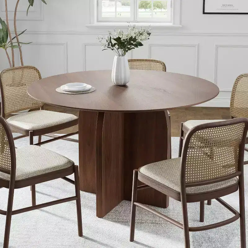 PexFix runder Esstisch aus Massivholz, 45 x45, mit Walnuss-Finish und eleganten, geschwungenen Beinen für moderne Esszimmer und Küchen
