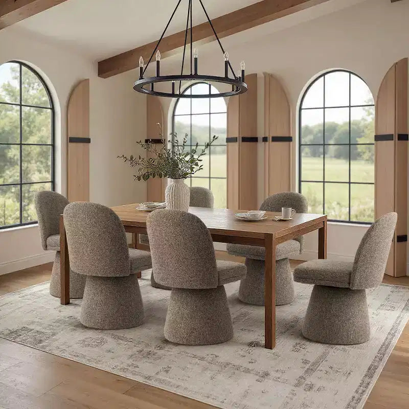 Set van 6 moderne draaibare eetkamerstoelen zonder armleuningen, 360°, met onderstel op voet, elegante accentstoelen voor keuken, eetkamer of kantoor - Panipeachy