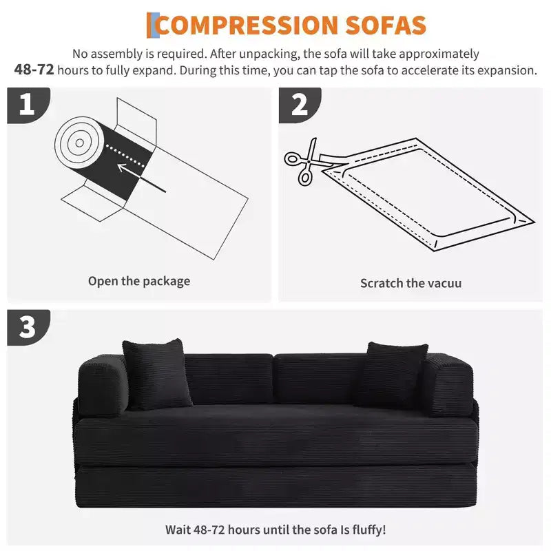 Canapé-lit, matelas pliant 5 en 1 de 78.8, canapé ou causeuse, cadre en acier à forme fixe, velours côtelé avec oreillers