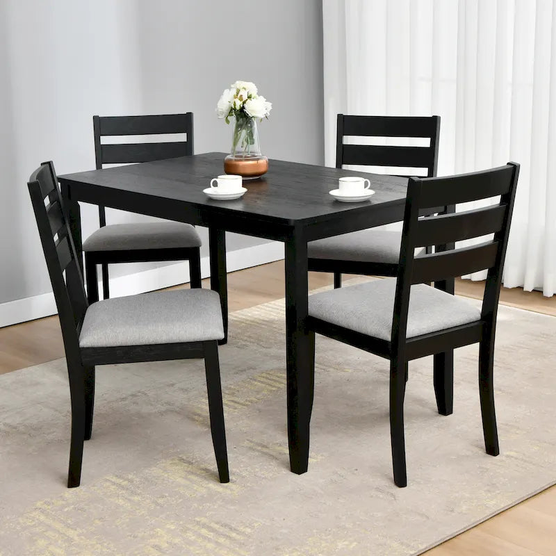 5-delige eethoek van massief hout met tafel van 47L (1 tafel + 4 stoelen met spijlenrugleuning)