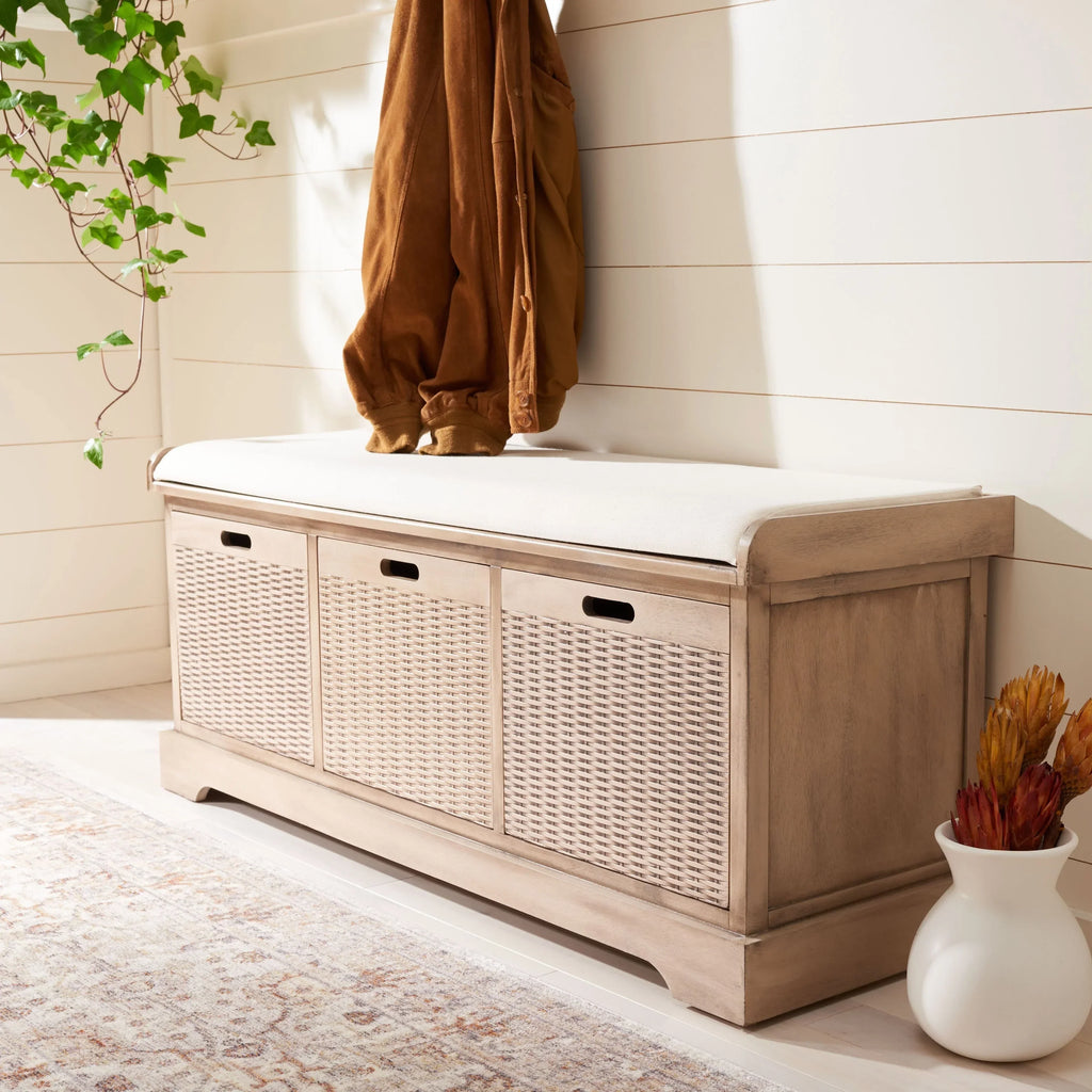 Banc de rangement SAFAVIEH Fiorello avec coussin et 3 tiroirs - 47.3 W x 15 L x 19 H - 47Wx15Dx19H