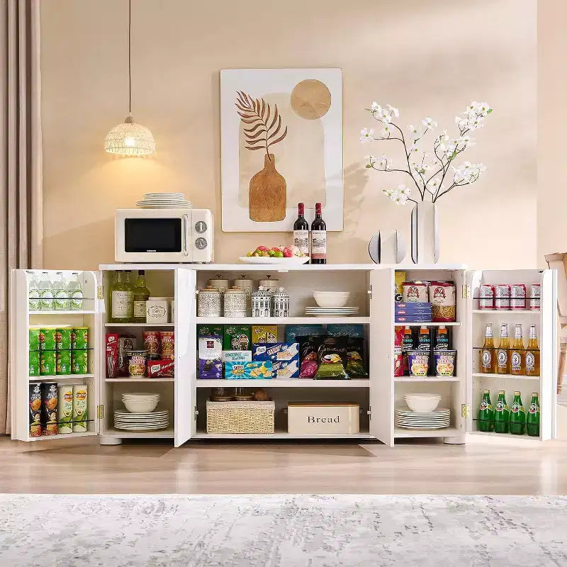 Küchenbuffet-Sideboard mit 4 Türen und Einlegeböden, modernes großes Sideboard mit Stauraum, 66 Kaffeebar-Schränkchen mit Stauraum