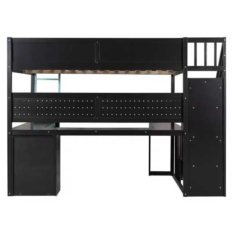 GDFStudio Scott houten gaminghoogslaper met opberktrap, bureau, planken en pegboard