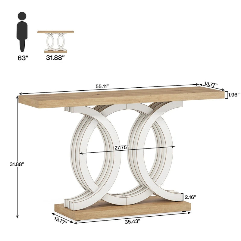 Vintage-Konsolentisch mit geometrischem Untergestell, Holztisch für den Flur