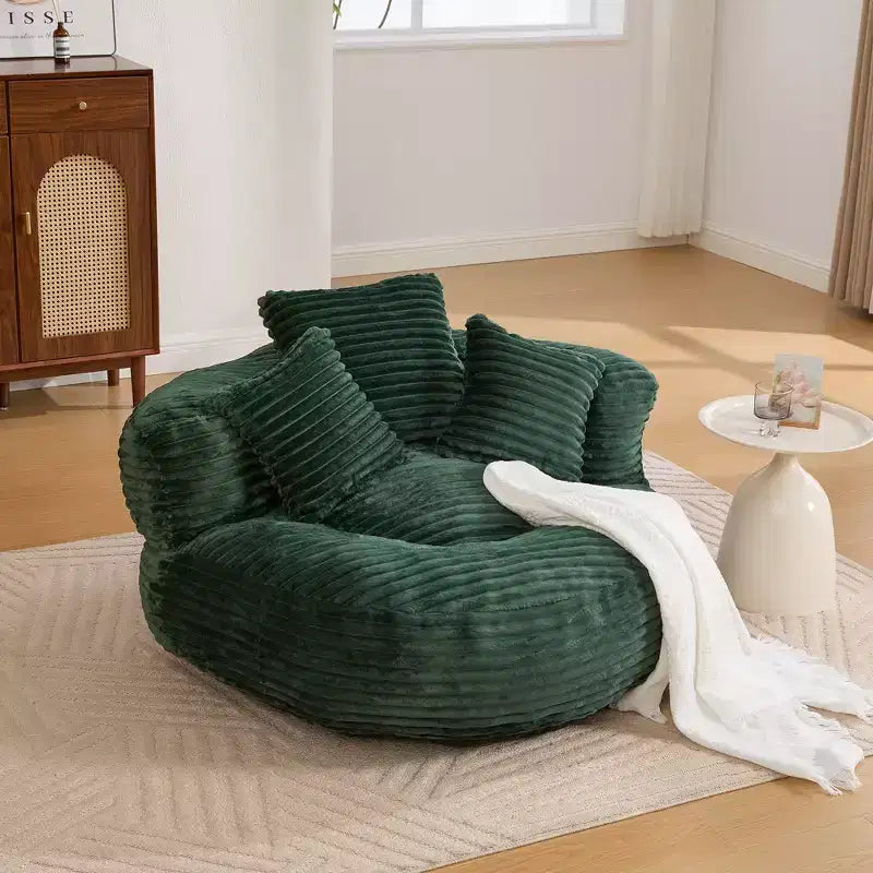 Canapé pouf pour adultes et enfants, pouf surdimensionné en velours côtelé avec 3 coussins et accoudoir pour salon ou chambre