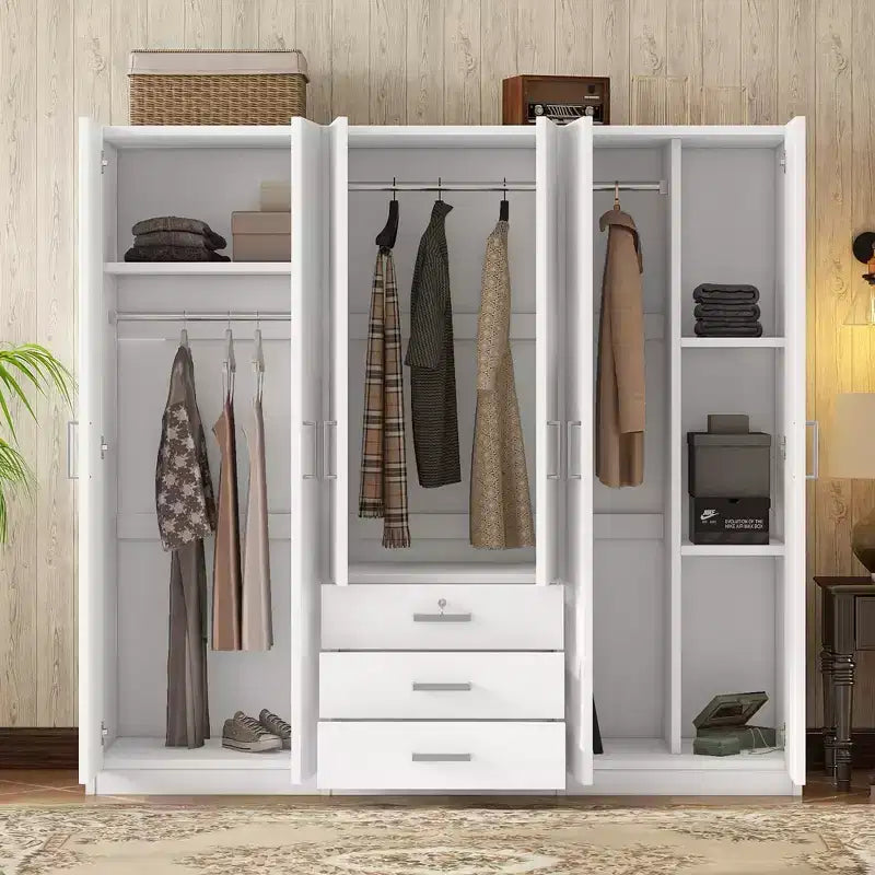 Kleiderschrank aus Holz mit 6 Türen und Schubladen fürs Schlafzimmer