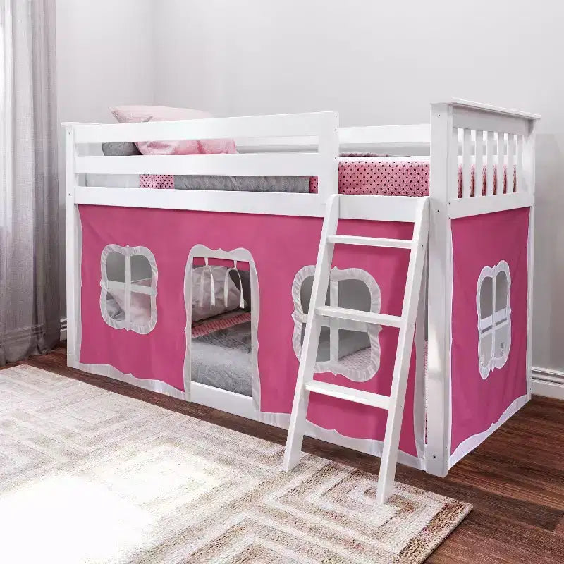 Łóżko piętrowe Max & Lily Twin over Twin z zasłonami i niskim dolnym łóżkiem