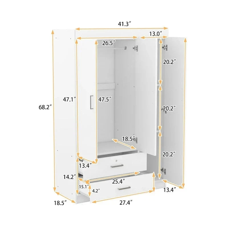 Kleiderschrank mit 3 Türen und 2 Schubladen