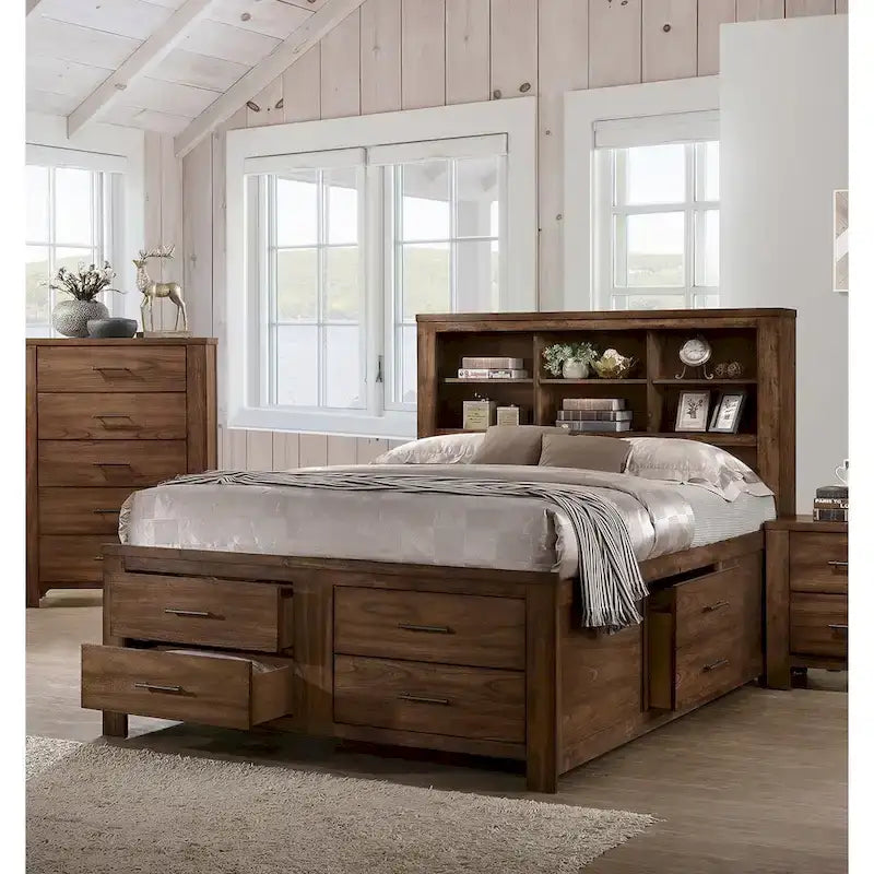 Bett mit 6 Unterbett-Schubladen in Walnuss