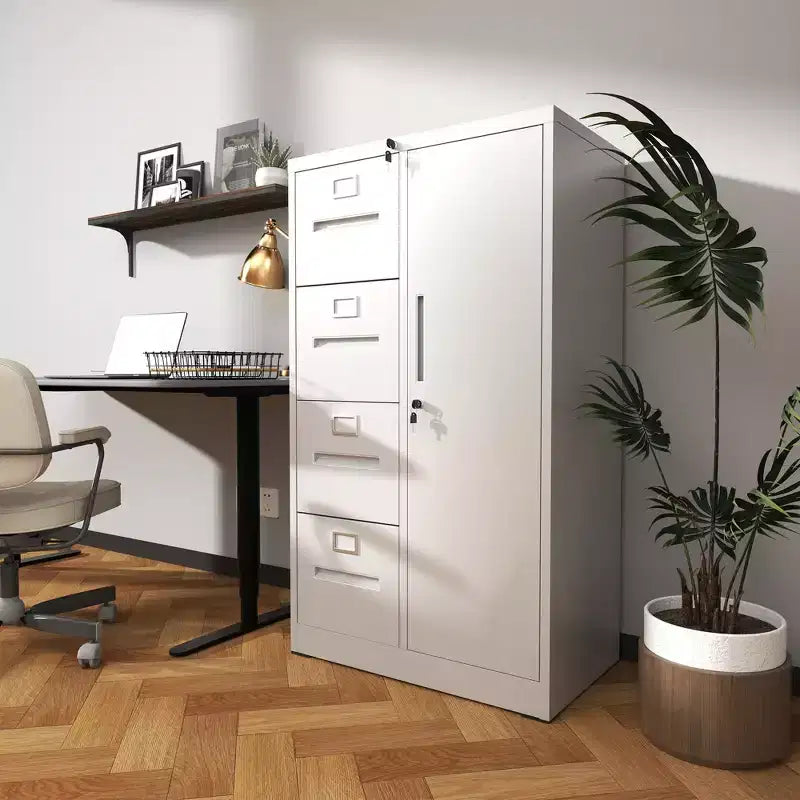 Metall-Aktenschrank mit Schloss, Stahlschrank mit 4 Schubladen