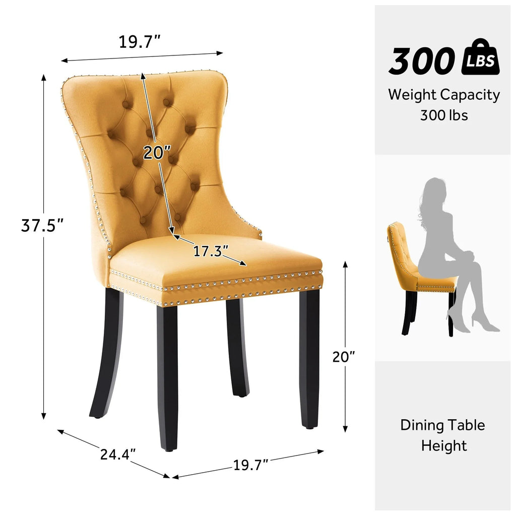 Lot de 6 chaises de salle à manger capitonnées en velours avec pieds en bois massif