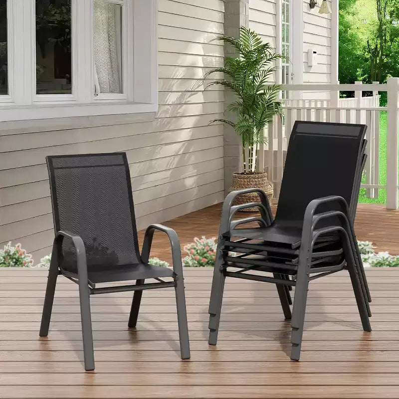 Terrassenstühle, stapelbares Outdoor-Esszimmerstuhlset mit 4/6 Stühlen aus wetterfestem, leichtem Textilene und Armlehnen für Garten und Poolbereich