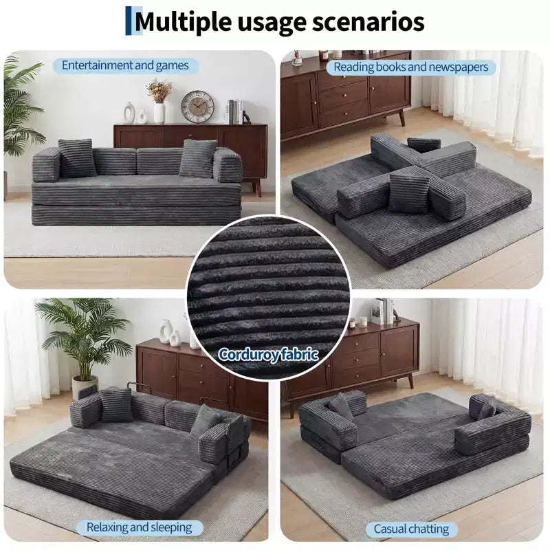 80.7 5-in-1-Schlafsofa mit Cordbezug, 1200 lbs, keine Montage erforderlich