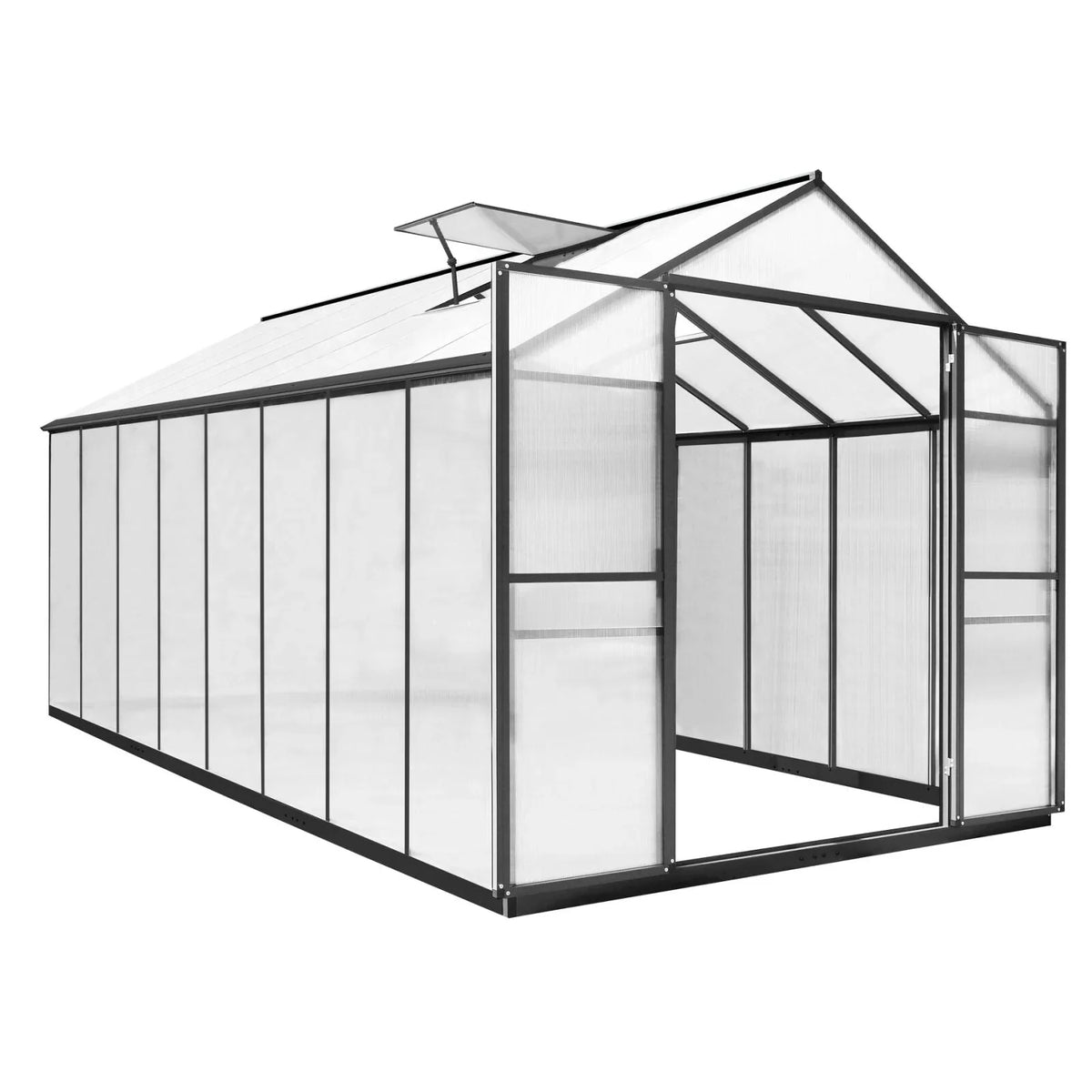 VEIKOUS aluminium tuinkas om in te lopen, met verstelbaar dakraam en afsluitbare deur, grijs