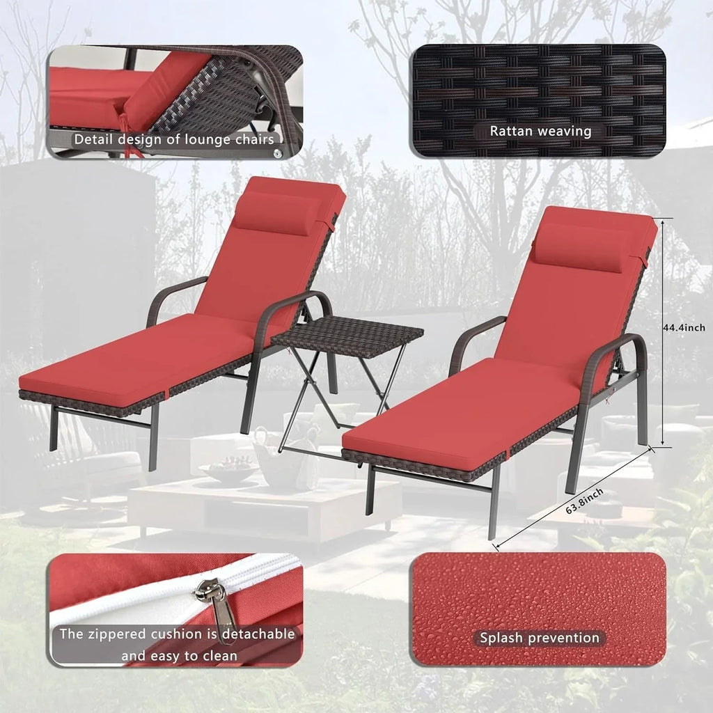 Kullavik 3-teiliges Outdoor-Lounge-Set mit Liegestühlen