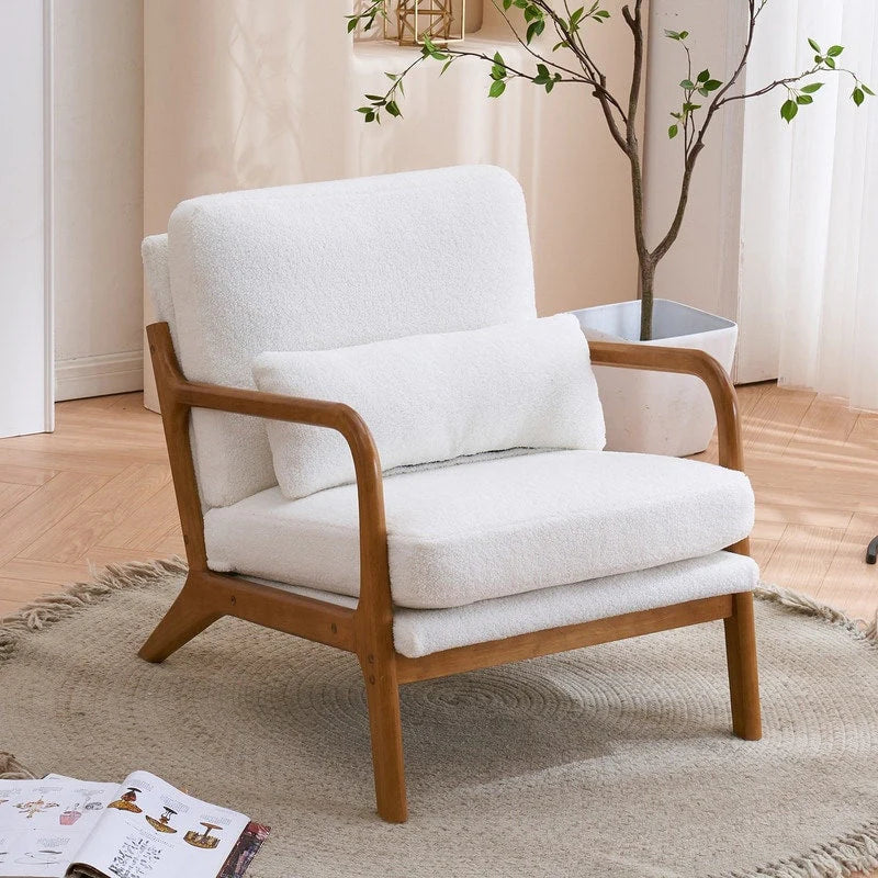 Tapicerowany fotel akcentowy w stylu mid-century modern