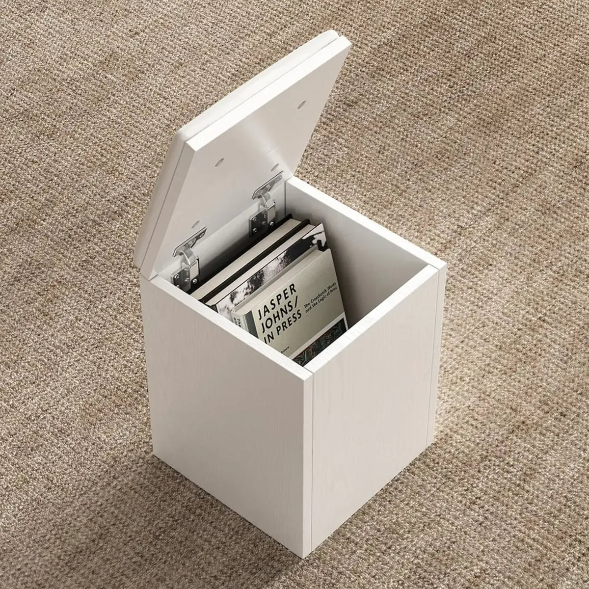 Klappbarer Couchtisch mit Hubplatte, 4 Hockern und Stauraum