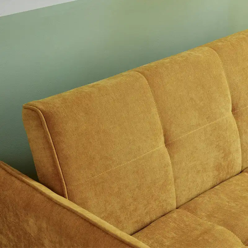 Rozkładana sofa z funkcją spania, obita żółtą tkaniną szenilową - 39.00 x 53.50 x 31.50