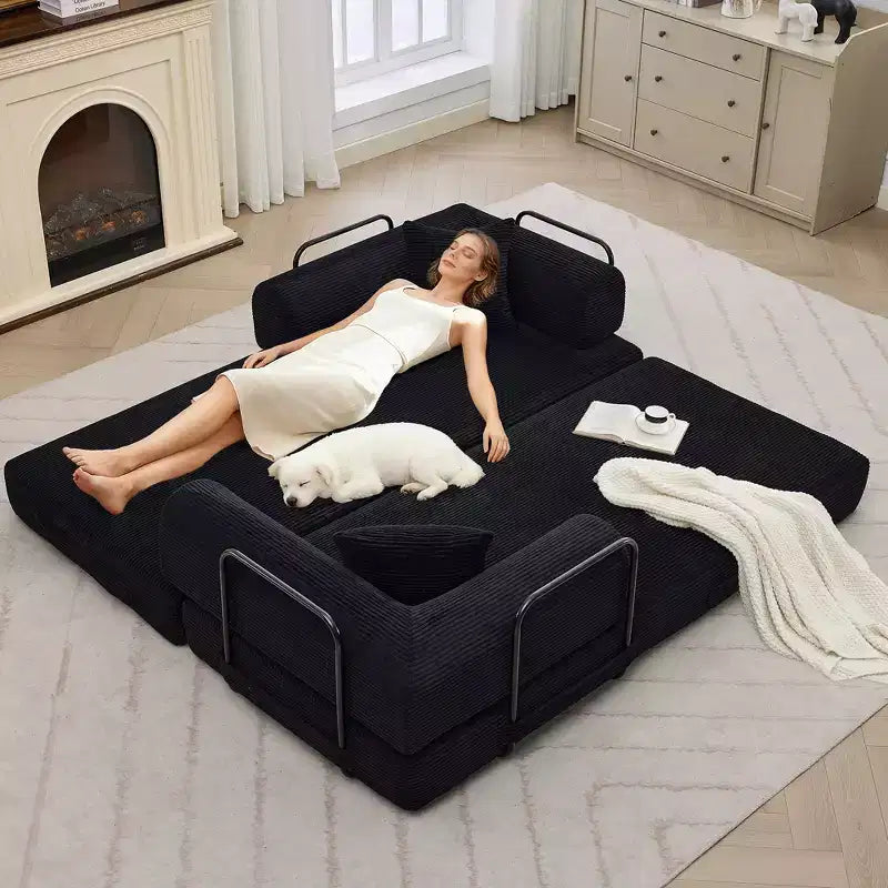 4-in-1-Schlafsofa, 79-Zoll-klappbare Cord-Couch ohne Gestell mit Kissen, ohne Montage, Zweisitzer für kleine Wohnungen