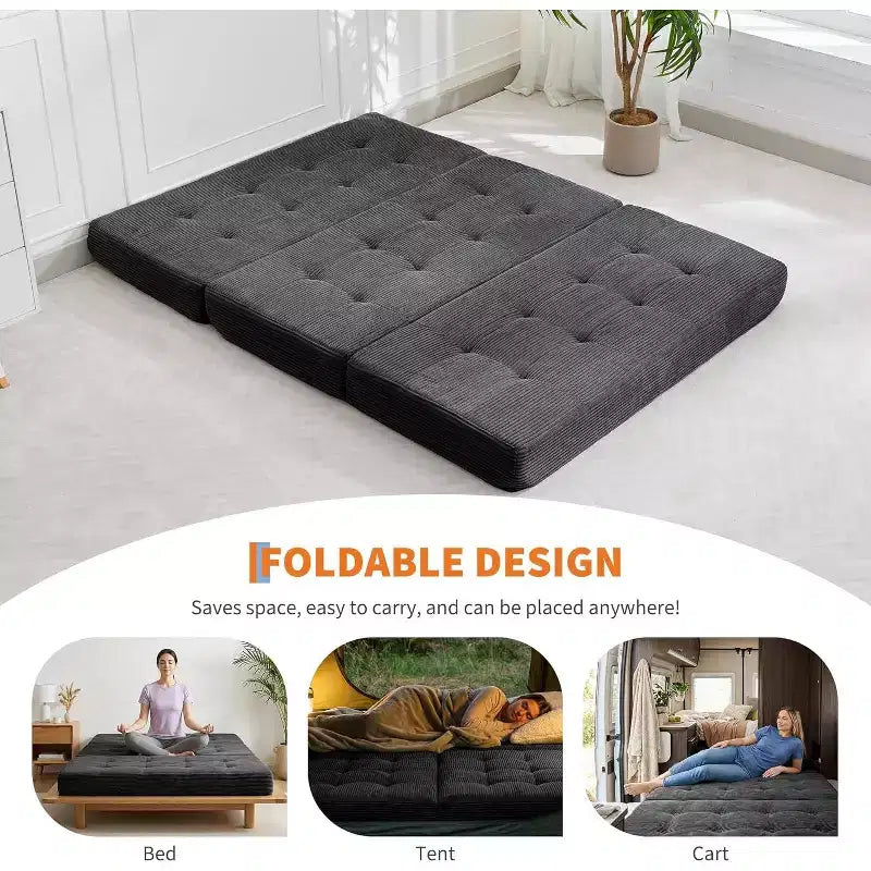 Canapé-lit pliable en trois avec matelas en mousse à mémoire de forme de 39x75, matelas capitonné de 6