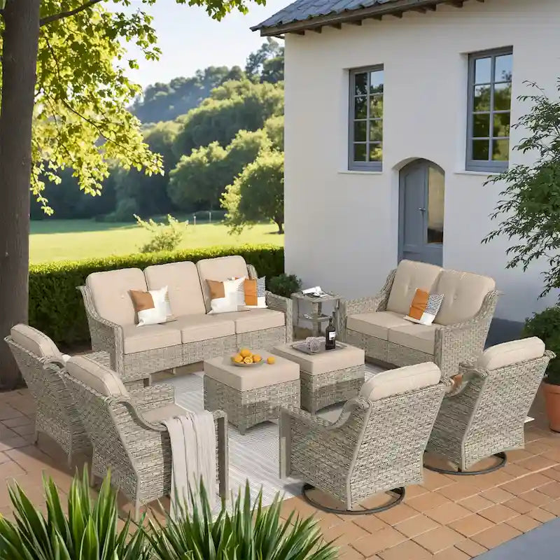 XIZZI 9-teiliges Gartenmöbel-Set für die Terrasse mit drehbarem Sessel