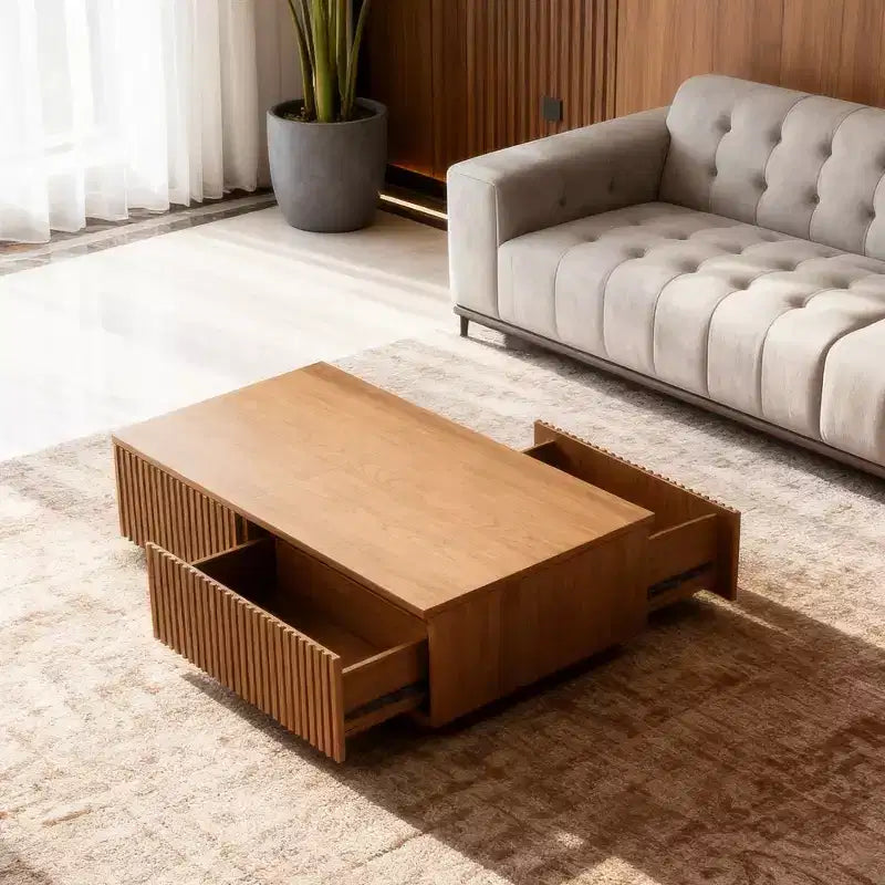 51.1 Couchtisch im Mid-Century-Modern-Stil mit höhenverstellbarer Platte, rechteckiger Wohnzimmertisch in Walnussoptik