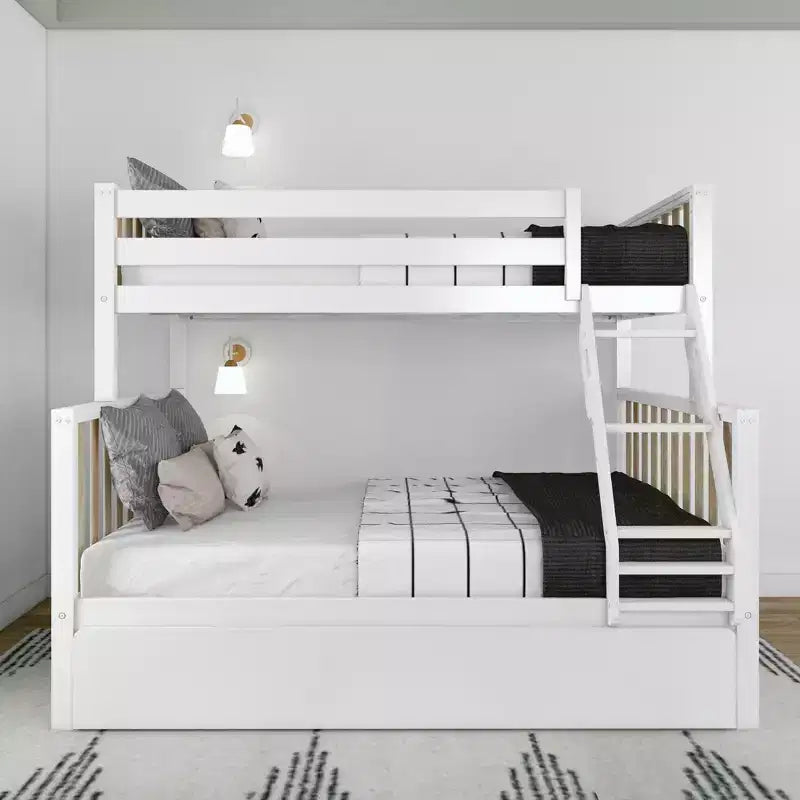 Max & Lily Etagenbett, oben Einzelbett und unten Doppelbett, mit Ausziehbett, aus Massivholz im skandinavischen Stil für Kinder