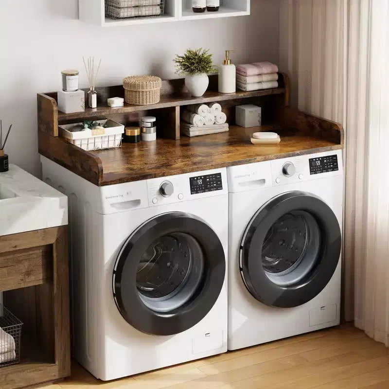 Plan de travail à 2 niveaux pour lave-linge et sèche-linge avec étagère ou tiroirs, couvre-linge avec tapis antidérapant, plateau de 54X27.5 pour plier le linge