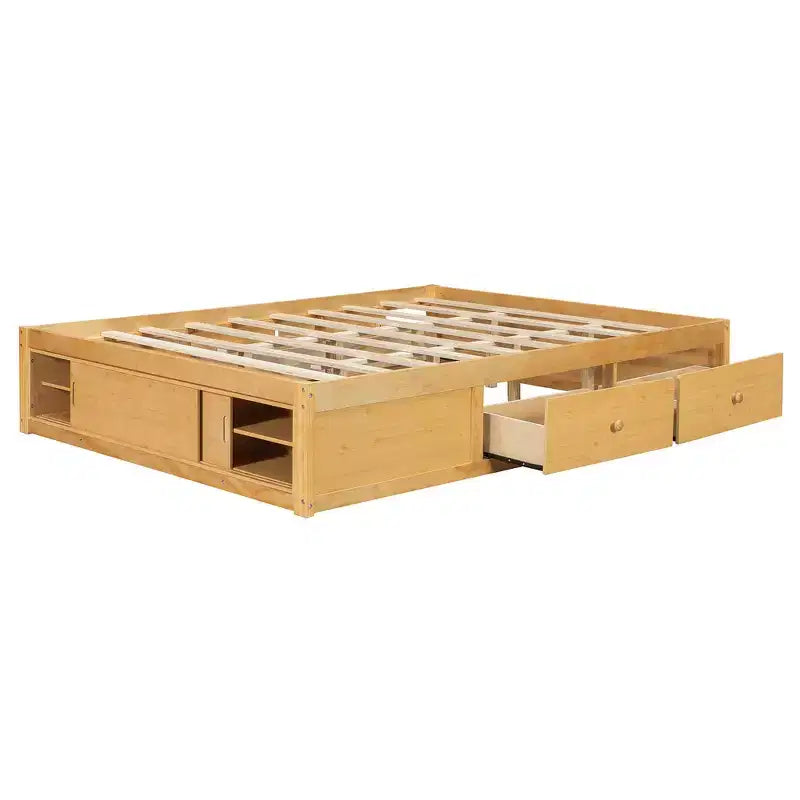 Cadre de lit plateforme grand lit Whisen avec 4 tiroirs de rangement et rangement dans le pied de lit