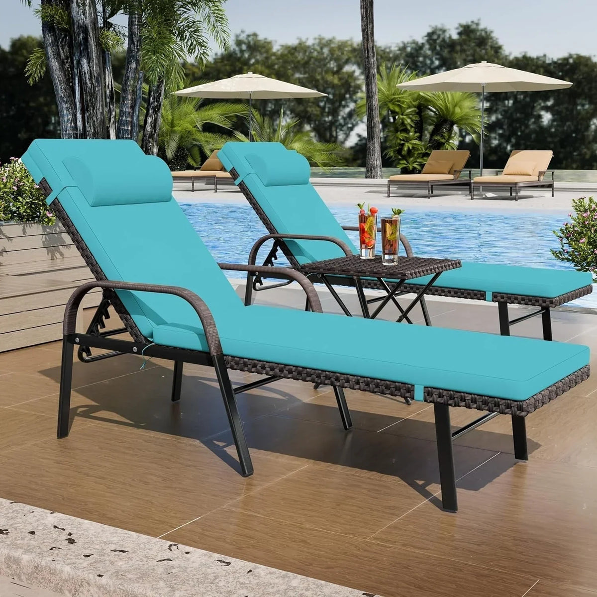 Kullavik 3-teiliges Outdoor-Lounge-Set mit Liegestühlen