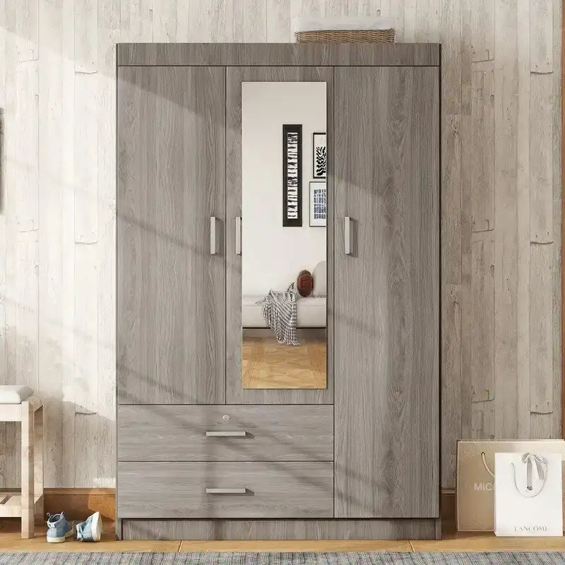Armoire à 3 portes miroir avec étagères et 2 tiroirs