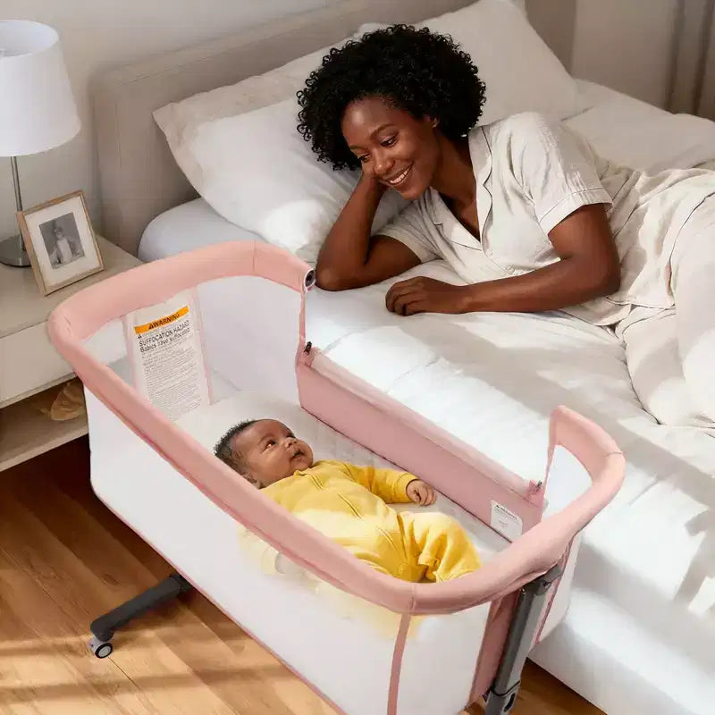 Berceau pour bébé à roulettes ??Beige / Gris / Rose, lit cododo, pour 1 bébé