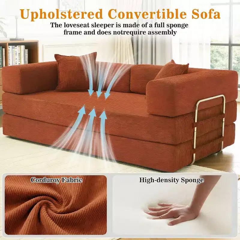 Dyonery 78 Klappsofabett, umwandelbares Cordsofa, Kingsize-Bodenschlafsofa, 4-in-1-DIY-Kombination, modulares Schlafsofa zum Ausklappen, bequemes Sofa.