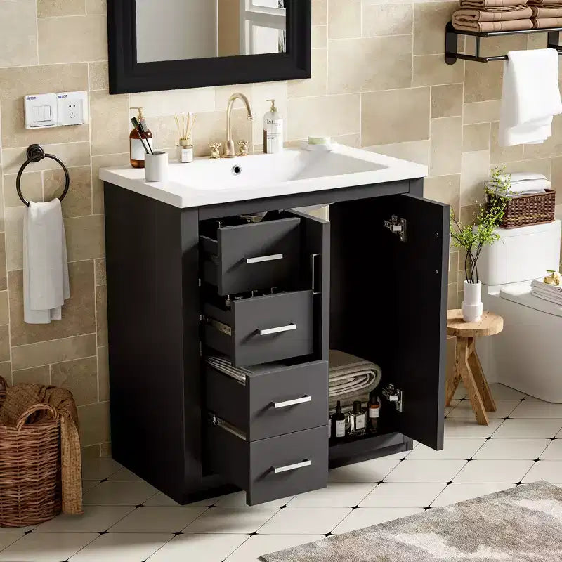 30 Badezimmer-Waschtischunterschrank mit einem Waschbecken, Schrank und 3 Schubladen ??Schwarz / Blau / Grün / Indigo / Weiß