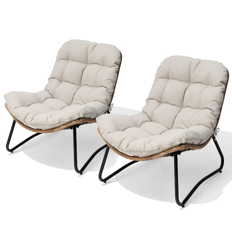 Buiten-papasanstoelen met kussen, comfortabele terrassenstoelen van PE-rattan met bijzettafel