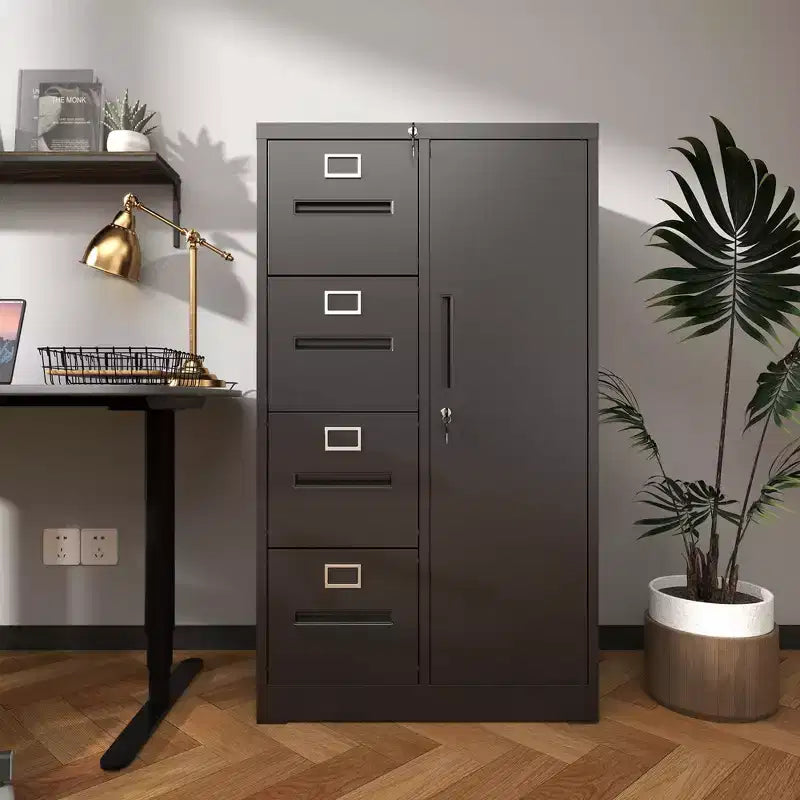 Metall-Aktenschrank mit Schloss, Stahlschrank mit 4 Schubladen