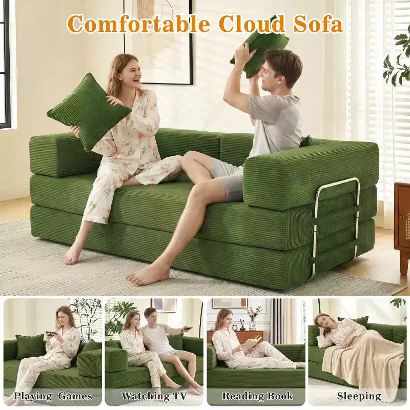 Dyonery 78 Klappsofabett, umwandelbares Cordsofa, Kingsize-Bodenschlafsofa, 4-in-1-DIY-Kombination, modulares Schlafsofa zum Ausklappen, bequemes Sofa.
