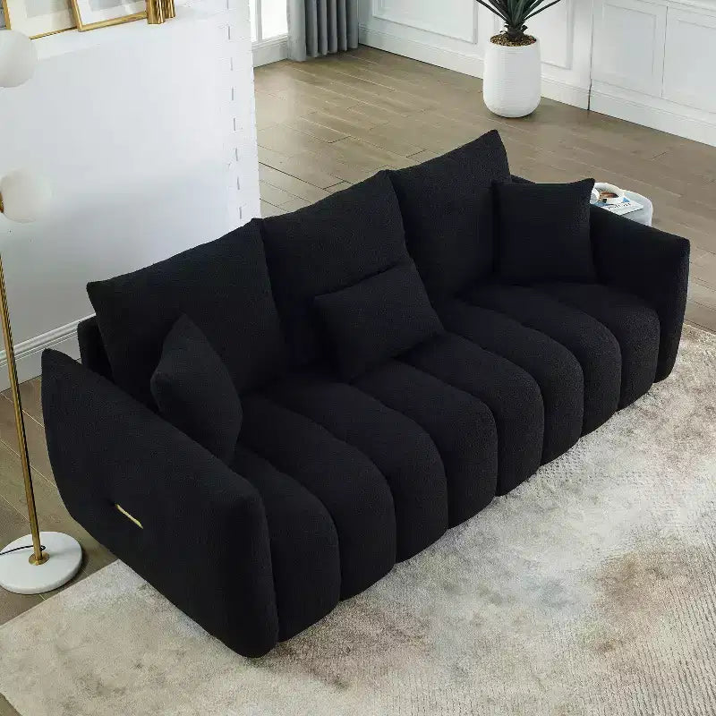 GDFStudio Alanna modernes 3-Sitzer-Sofa mit Teddy-Stoffbezug und Kissen, 79.5