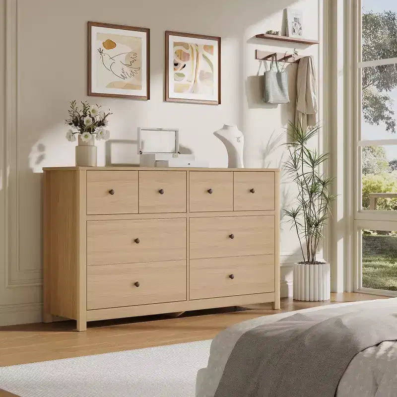 Moderne ladekast met 8 lades voor de slaapkamer, brede houten ladekast met veel opbergruimte, vrijstaande opbergkast voor de woonkamer