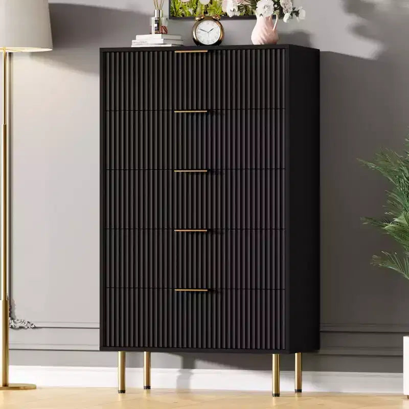 Commode blanche / marbre et bois à 5 tiroirs ?C panneau cannelé, pour 1 personne