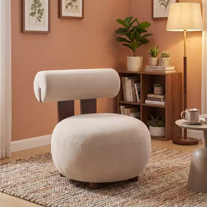 Christopher Knight Home Chariya moderne sculpturale accentstoel van rubberhout met fluwelen bekleding en cilindervormige rugleuning