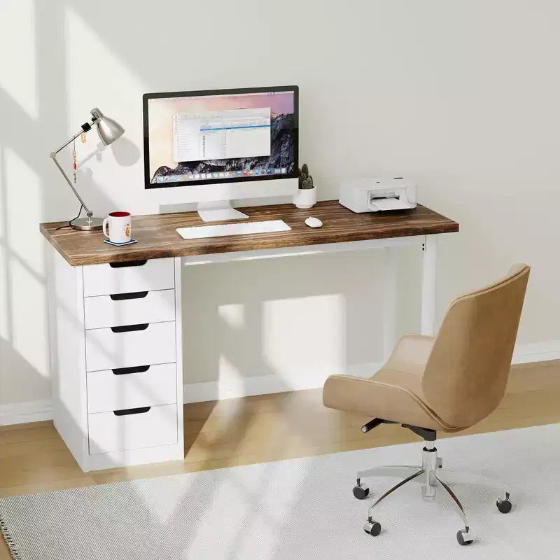 Computerschreibtisch mit 5 Schubladen, 47 Zoll, moderner, rustikaler und beidseitig montierbarer Schreib- und Arbeitstisch, Homeoffice-Arbeitsplatz für kleine Räume