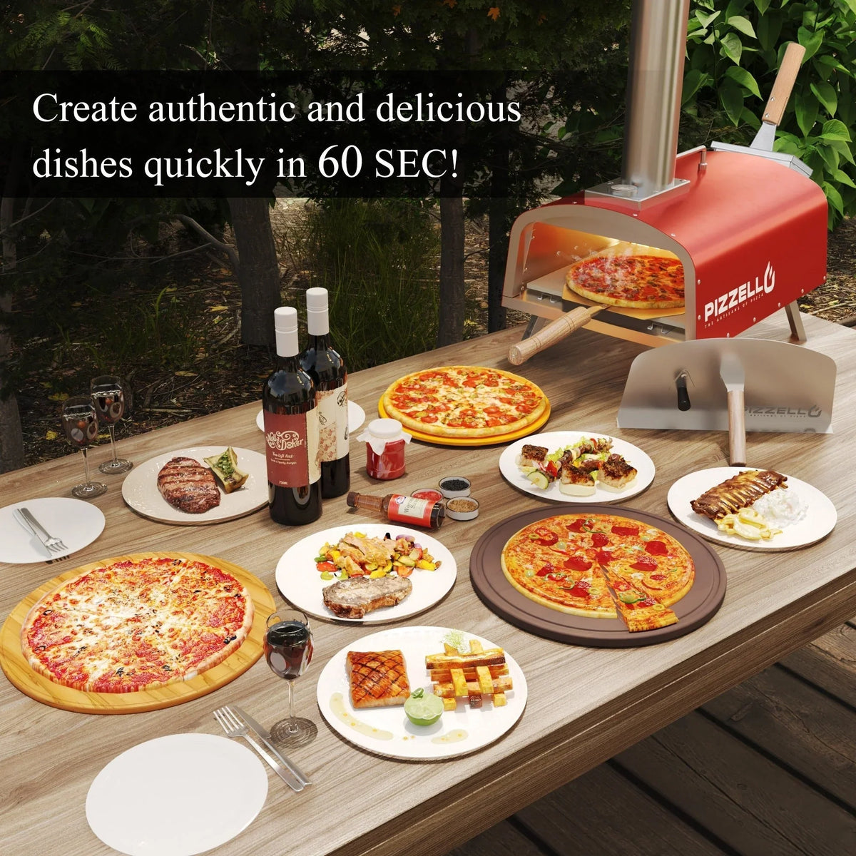 Multifuel-Pizzaofen für draußen, Pizzabäcker für Steinofenpizza mit Gasbrenner und Holzbox - 12 inch
