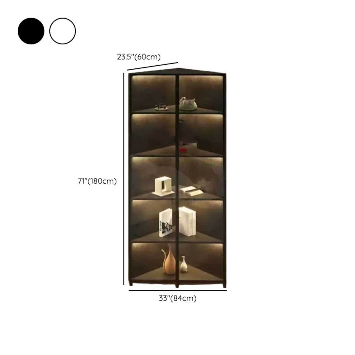 Moderne grijze metalen houten hoekvitrinekast met glazen deur