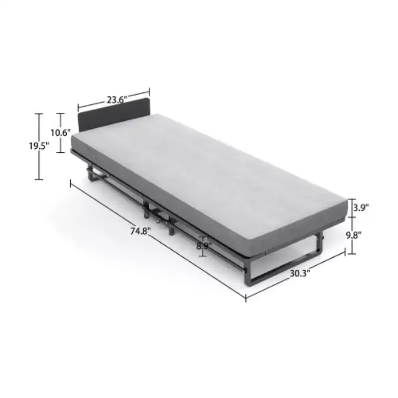 Opklapbed met matras, draagbaar logeerbed op 4 wielen, met 4 schuimmatrassen en metalen frame, ruimtebesparend verrijdbaar bed in ledikantformaat