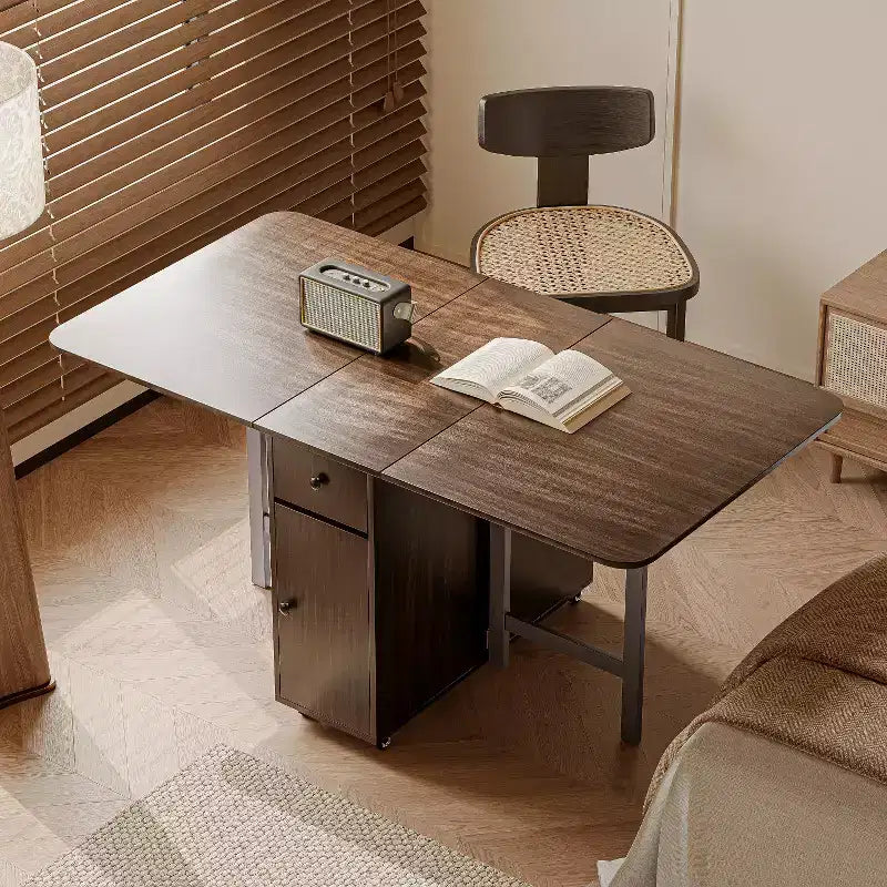 ATJafurn 59' inklapbare eettafel met uitklapbare bladen voor kleine ruimtes, rechthoekige uitschuifbare houten keukentafel met wielen en opbergruimte
