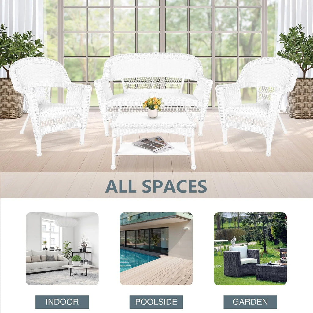 4-delige loungeset van wicker voor op het terras